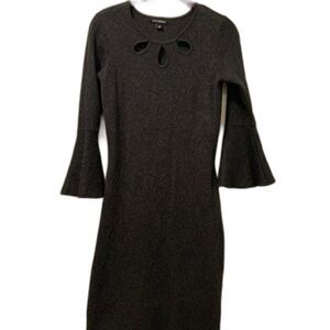 Roz & Ali Dress with 3/4" Bell Sleeves High Neck in Grey Size Small